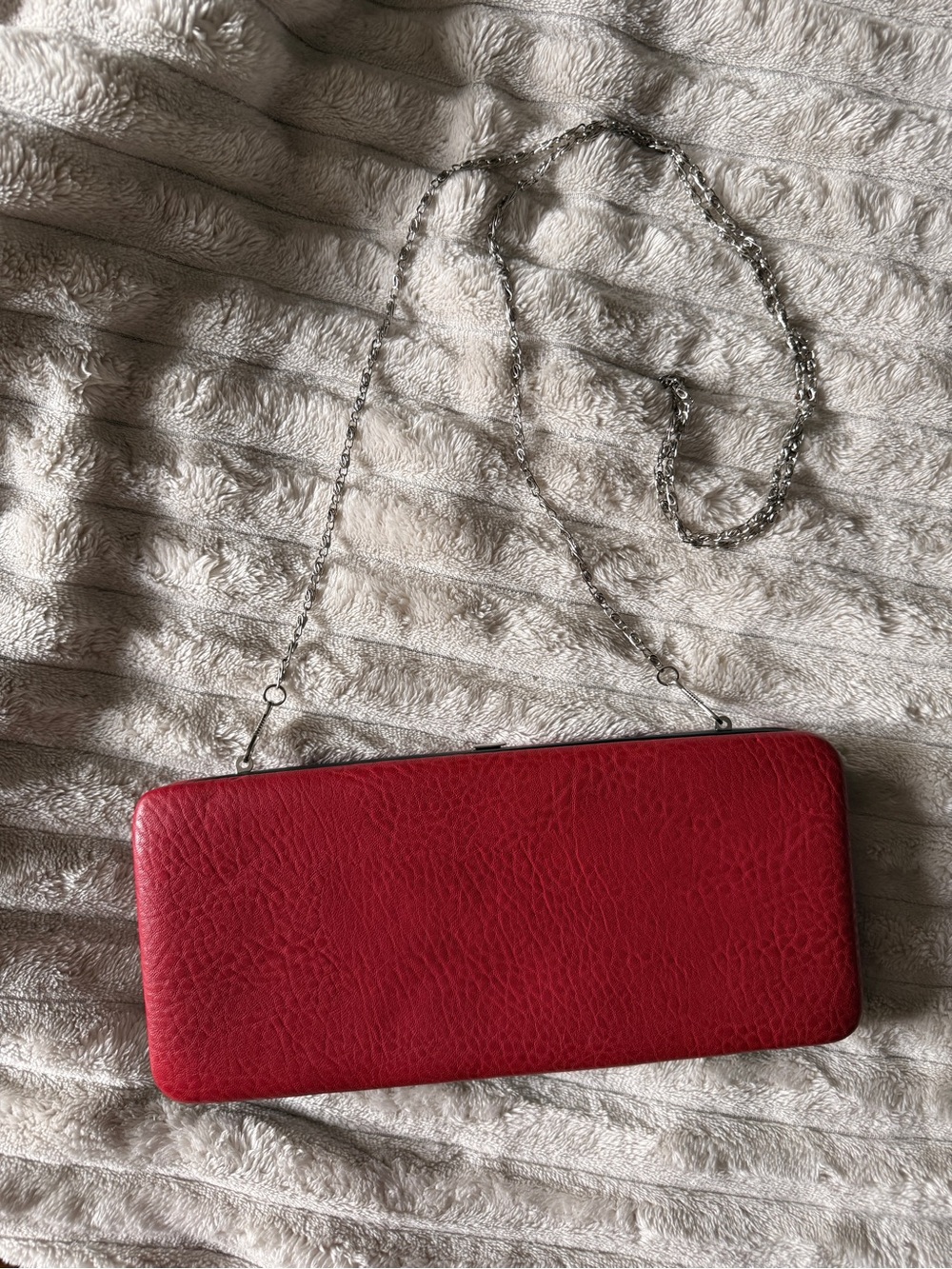 Red Leather Chain Strap Clutch - Women's Evening Bag
